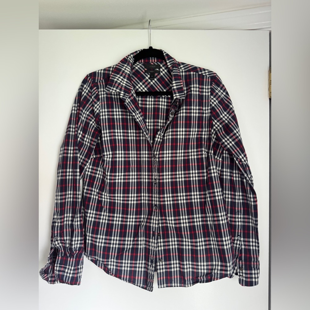 J. Crew Women's Checkered Button Down Shirt - Red, Blue, White